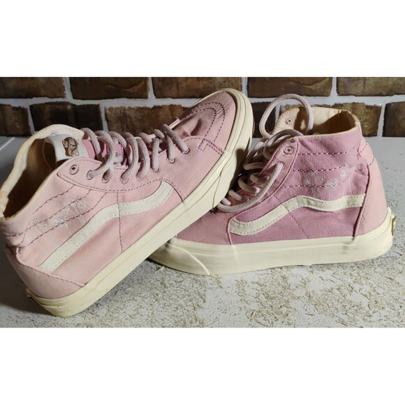 Vans Pink Embroidered Hemp Eco Theory SK8 High Top Sneakers Size 8.5 - Picture 10 of 12